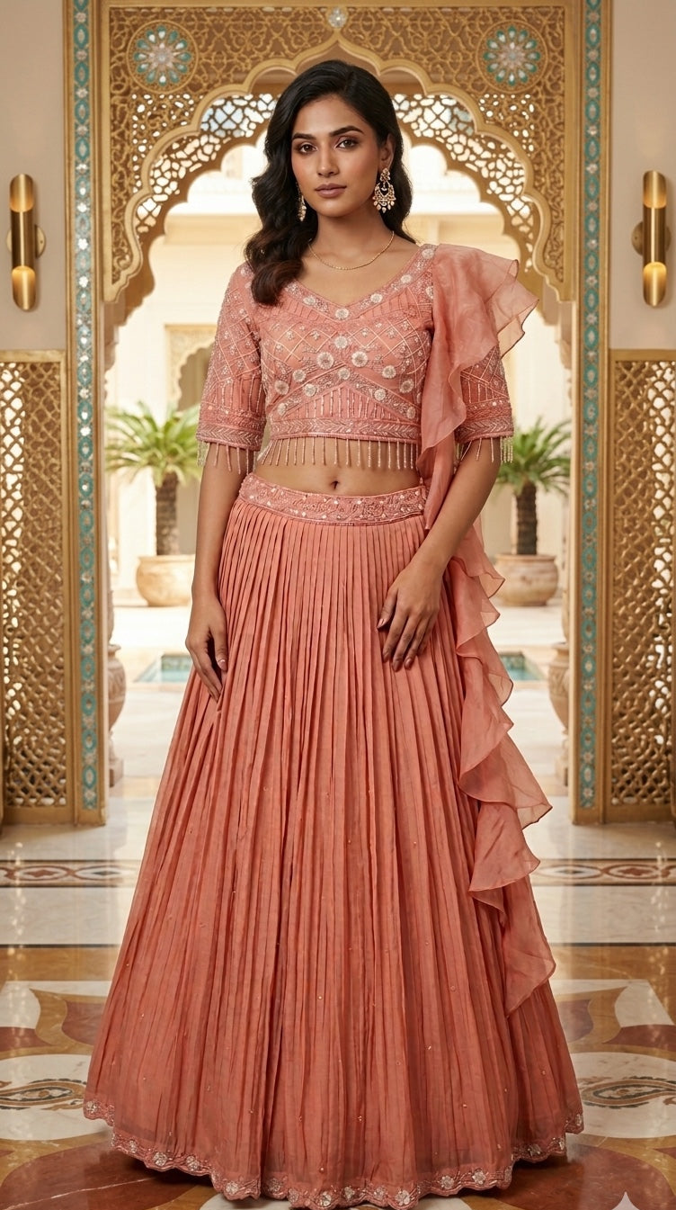 Lehenga with Blouse & Ruffle Dupatta.