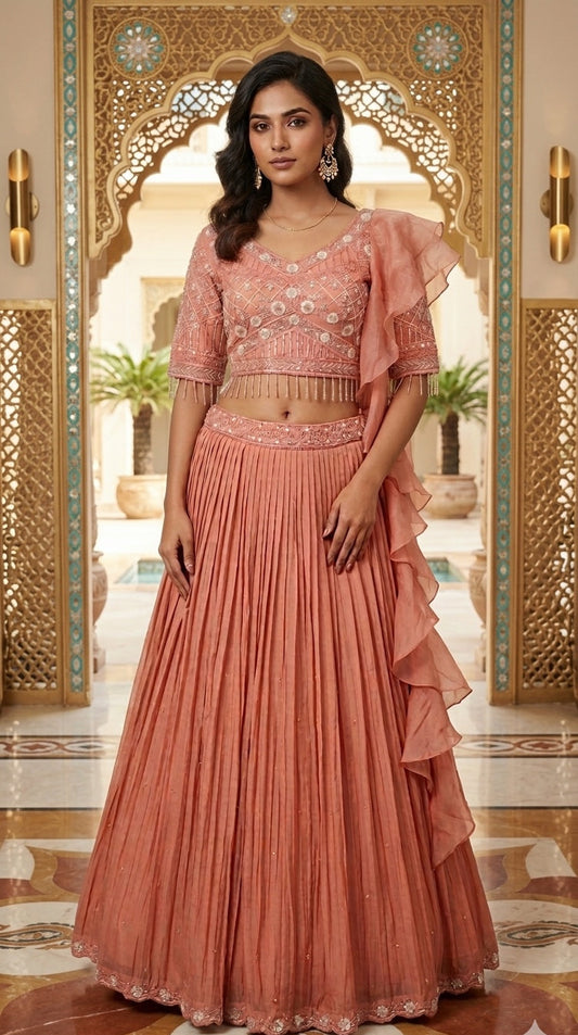 Lehenga with Blouse & Ruffle Dupatta.