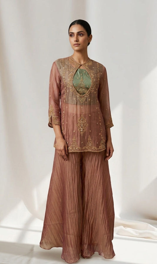 The Meraki Keyhole kurta Bustier Sharara Set.