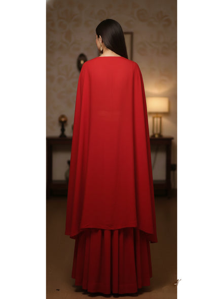 3pc Cape Bustier Skirt Set- Chinnon and Bandhej with Hand Embroidery